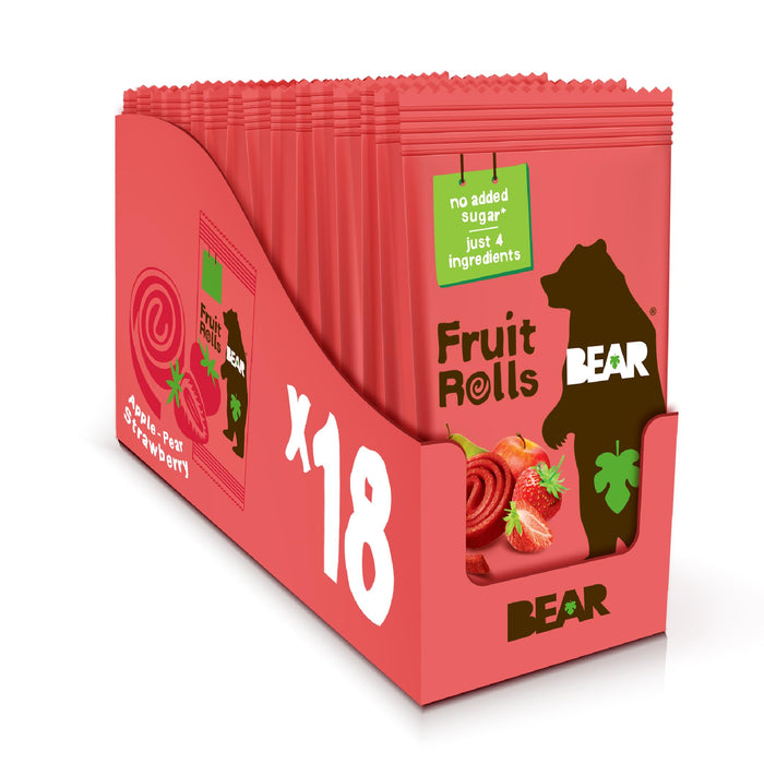 BEAR Real Fruit Snack Rolls - Gluten Free, Vegan, and Non-GMO - Strawberry – Healthy School And Lunch Snacks For Kids And Adults, 0.7 Ounce (Pack of 18)