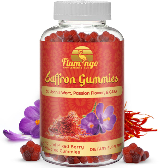 Saffron Extract Gummies-Sugar Free Saffron Supplement 88mg Enhanced with GABA, Saint John's Wort, Passion Flower- Saffron Supplements for Kids, Women, Men. Focus and Mood Support. 60 Saffron Gummies