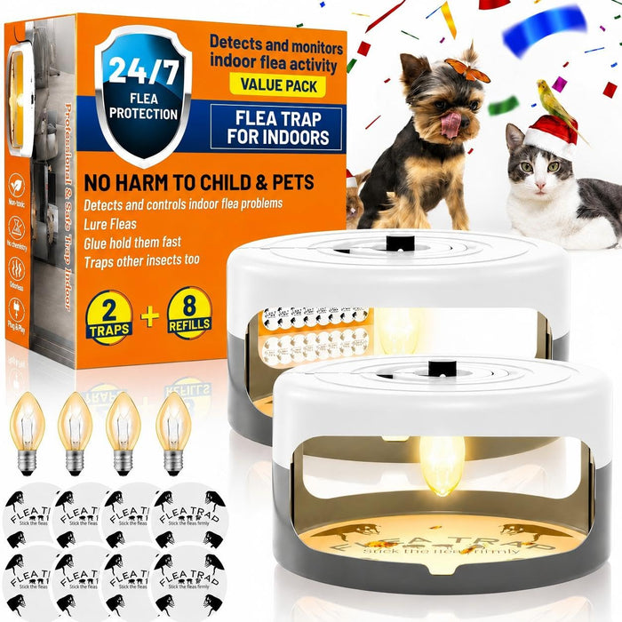 2 Pack Flea Traps for Inside Your Home, Indoor Flea Traps with 8 Sticky Pads, Flea Monitoring Trap for Home, Sticky Insect Catcher for Fleas, Moths & Gnats
