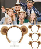 Beviliu 4 Packs Brown Bear Ears Headband, Cute Fluffy Ear Hairband Animal Head Wear for Party Cosplay Costume Makeup Washing Face Headband Hair Hoop, Adults Women, Christmas Gift