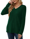 Saloogoe Green Sweaters Women Loose Fit V-Neck Long Sleeve Tops Christmas Shirts 2024 Green XL