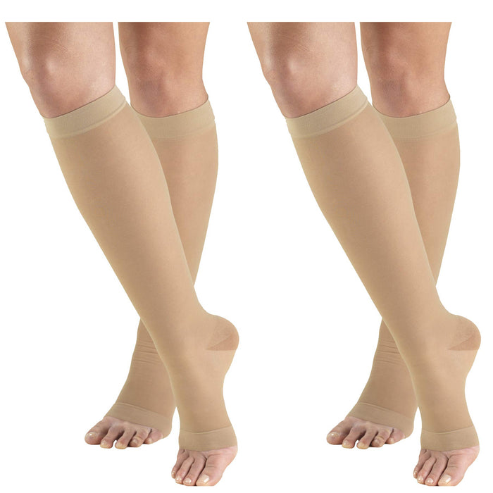 Truform Compression 15-20 mmHg Sheer Knee High Open Toe Stockings Nude, Medium, 2 Count