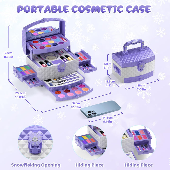 PERRYHOME Kids Makeup Set for Girl 56 Pcs Washable Real Cosmetic, Safe & Non-Toxic Frozen Toys Toddler Makeup Kit, Frozen Princess Dress up Game Christmas & Birthday Girl Gift for 3-12(Frozen Purple)