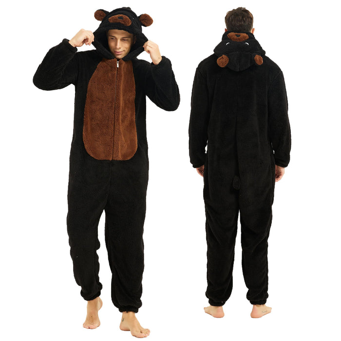 III HHONS Bear Onesie Adult Onesie Adult Animal Halloween Costume Cosplay Sleepwear Black Onesies Christmas