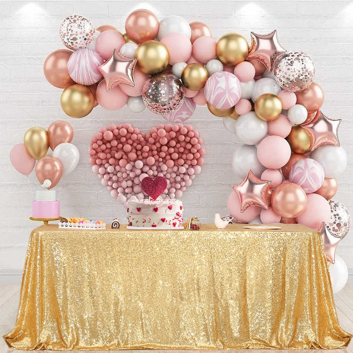 PartyDelight 50"X80" Rectangle Sparkly Gold Sequin Tablecloth for Wedding, Party, Christmas Decorations