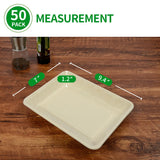 bloomoon 50 pack 9 x7 inch Rectangle Disposable Plates, Bend-Resist Rectangle Paper Platter Plates for Sandwich Lunch Salad Pasta Burrito Snack Dessert