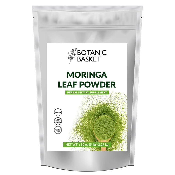 Botanic Basket Moringa Leaf Powder 5 lbs, 5 Pound Moringa Oleifera Leaf Powder Bulk Bag, Moringa Wholesale