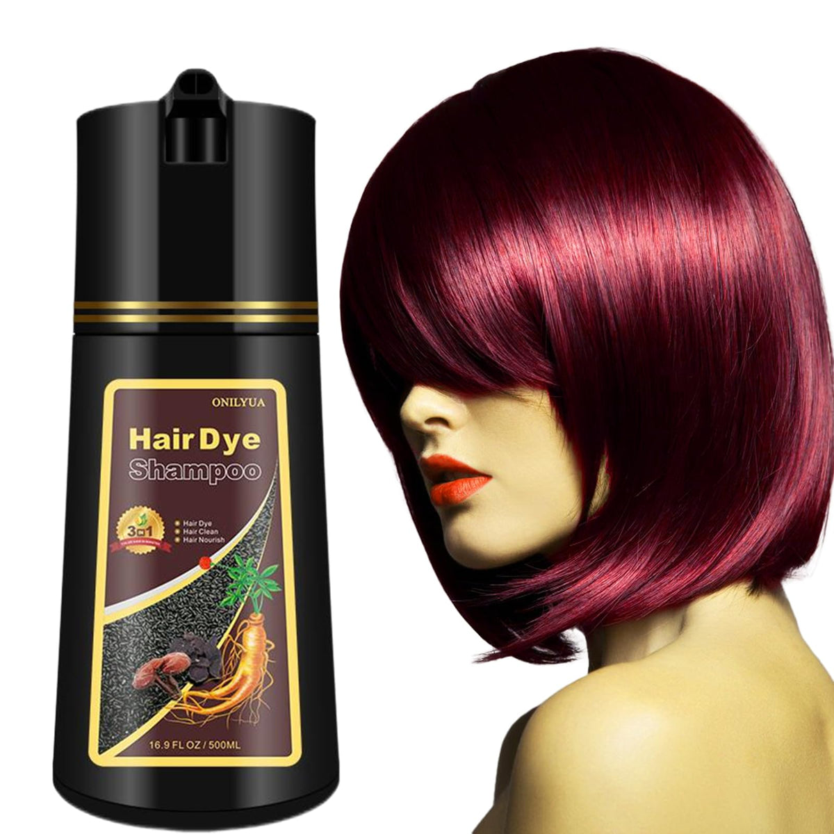 Instant Red Hair Color Shampoo - Herbal Red Hair Dye Shampoo 3 in 1 fo