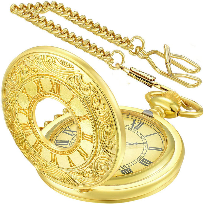 LYMFHCH Vintage Pocket Watch Roman Numerals Scale Quartz Pocket Watches with Chain Christmas Graduation Birthday Gifts Fathers Day