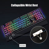 RK ROYAL KLUDGE S108 Typewriter Keyboard, Retro Mechanical Gaming Keyboard Wired 108 Keys with RGB Backlit Sidelight, Detachable Wrist Rest, Round Keycaps Blue Switches - Black