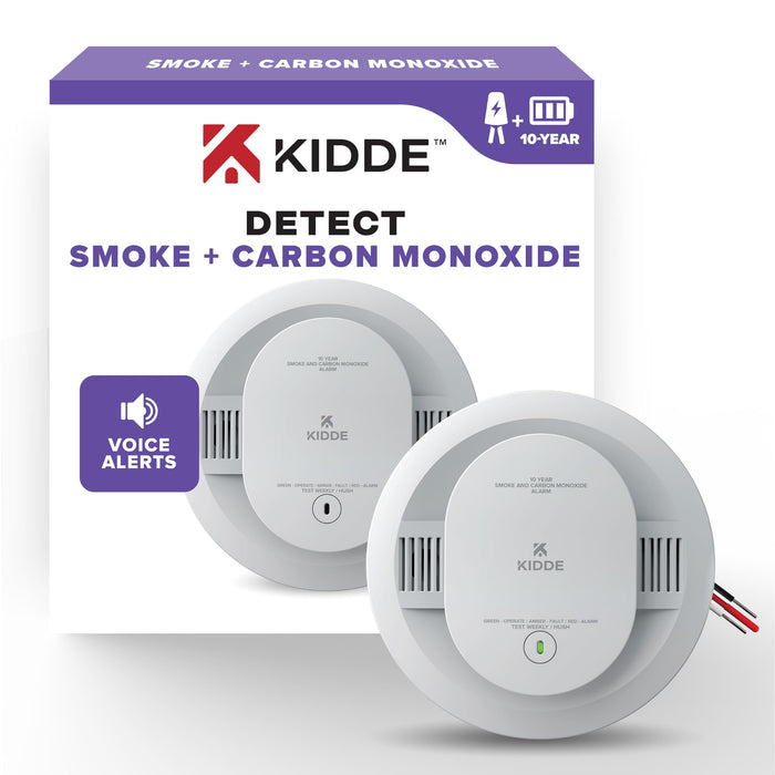 Kidde Hardwired Smoke & Carbon Monoxide Detector, 10-Year Battery Backup, Voice Alerts, Interconnectable LED Warning Light Indicators