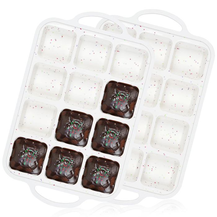 Vinino Silicone Brownie Pan With Dividers, 2 Pack Mini Loaf Pan for Baking Individual, Nonstick 12 Cups Square Muffin Cupcake Pans with Metal Reinforced Frame-Cream