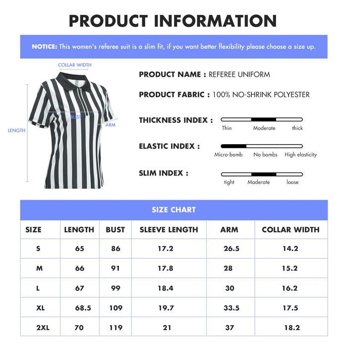 redgino Women's Referee Shirt Black & White Stripe Costume Short Sleeve Football Soccer Basketball Umpire Jersey Christmas M