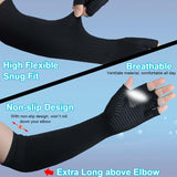 Copper Long Arthritis Gloves,Long Wrist Compression Arm Sleeve Carpal Tunnel Gloves, Fingerless Hand Compression Gloves for Men Women Computer Typing, RSI, Support Hands Wrist &Arms - 1 PAIR (Small)
