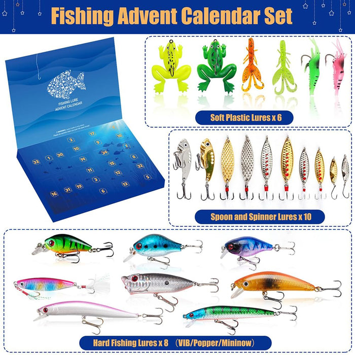 Fishing Advent Calendar, Fishing Christmas Countdown, 24 Days Fishing Lure Set, 2024 Xmas Surprise Gift for Fishing Lover Fisher Adult Men Teen Boys Father Boyfriend Grandpa (Style E)