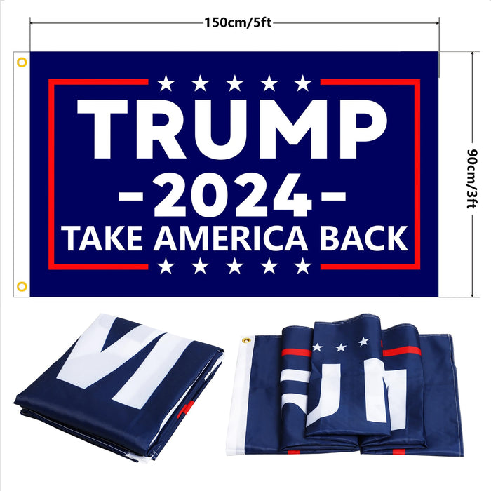 Trump 2024 Flag Hat Merchandise, Including Make America Great Again Hat, Take America Back Flag 3x5Ft, 4 Silicone Bracelets, 2 Buttons Badges