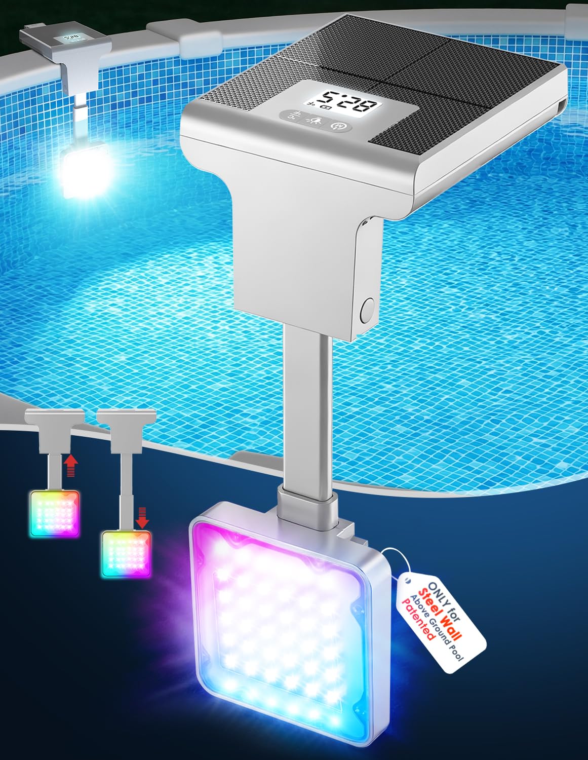 LightHacker Solar Pool Light for Steel Wall Above Ground Pool Light,Su