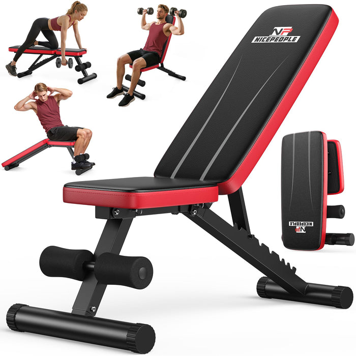 NICEPEOPLE Adjustable Weight Bench for Home Gym, 660LBS Capacity Workout Bench with 8 Backrests for Chest Shoulders Arms, Compact and Foldable Strength Bench for Small Space Apartment Room (XL)
