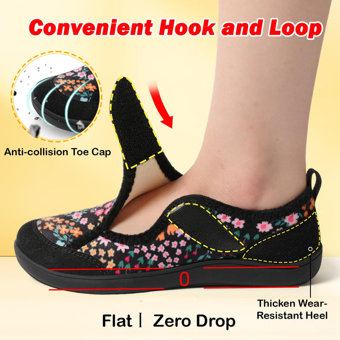 L-RUN Women's Diabetic Slippers Wide Width Elderly Shoes Breathable Swollen Feet Walking Edema Sneakers Black 9.5 Wide