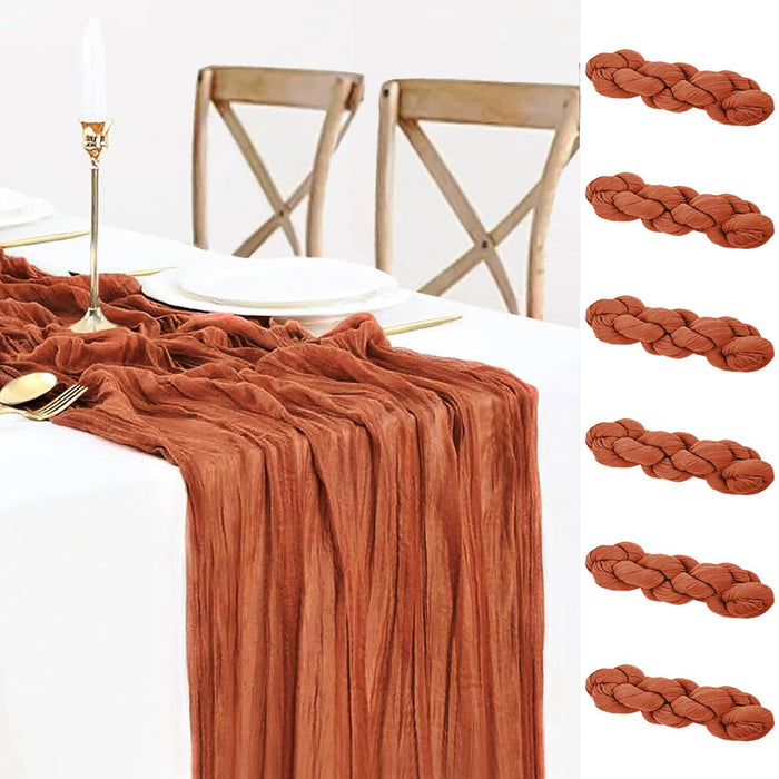 6 Pieces Terracotta Cheesecloth Table Runner 10ft, Rustic Burnt Orange Gauze Cheese Cloth for Boho Wedding Decor Bridal Shower Engagement Thanksgiving Christmas Table Runner