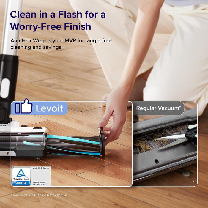 LEVOIT Cordless Vacuum Cleaner, Stick Vac with Tangle-Resistant Design, Up to 50 Minutes, Powerful Suction, Rechargeable, Lightweight, and Versatile for Carpet, Hard Floor, Pet Hair, Black & White