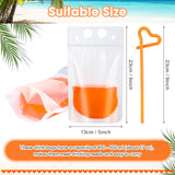 300 Pieces Drink Pouches Adult with Straws Set, Heavy Duty Hand Held Translucent Reclosable Plastic Smoothie Bags Disposable Wine Juice Pouches for Cold Hot Drinks, 400-500 ml