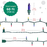 PREXTEX Christmas Lights (60 Feet, 2 pack of 150 Lights) – Multi Color Christmas Tree Lights with Green Wire - Indoor/Outdoor String Lights - Warm Multi Color Twinkle Lights