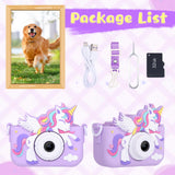 Envyvip Unicorn Toys Camera for Kids Girls Age 3-8, Toddler Kids Digital Camera Christmas Birthday Gifts for 3 4 5 6 7 8 Years Old Girl, Cute Selfie Video Camera, HD 1080P, 32GB SD Card, Purple