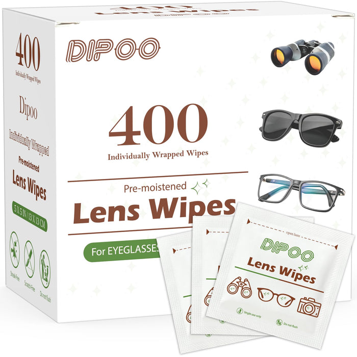 400 Count Lens Wipes for Eyeglasses, Eye glasses Cleaner Wipes Pre-moistened Individually Wrapped Sracth-Free Streak-Free EyeGlasses Lens Cleaning Wipes for Sunglass, Camera Lens, Goggles