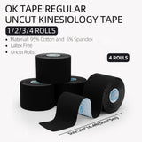 OK TAPE Regular Kinesiology Tape (4 Pack), Original Cotton Athletic Tape for Support Muscle Joint Knee, Sports Waterproof Tape Uncut Strips Latex Free, Hypoallergenic, Pain Relief, 2in×16.4ft - Black