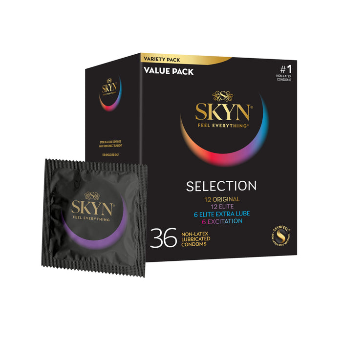 SKYN Selection Non-Latex Condoms, Contains SKYN Elite, Original, Excitation, Extra Lube, Condoms, 36 Count