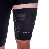 Pure Athlete Thigh Compression Sleeve – Adjustable Straps Quad Wrap Support Brace, Hamstring Upper Leg (1 Sleeve - Black, X-Large)