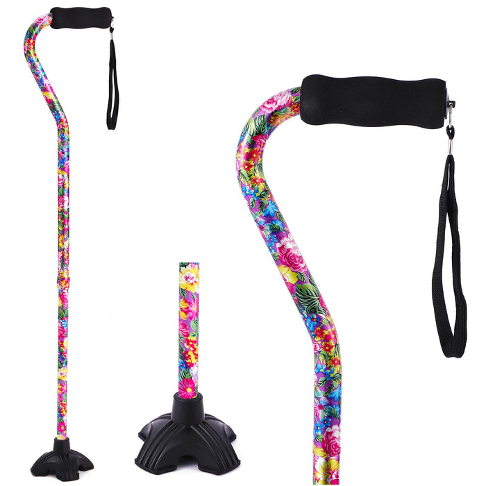 LIXIANG Walking Canes for Women & Men Adjustable Walking Stick,Folding Cane with Soft Sponge Offset Handle,Lightweight,Suitable for Arthritis,The Elderly and The Disabled （Pink Flower）