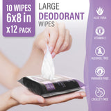 Body Wipes for Women - 12 Pack - 120 Extra Thick Deodorant Wipes - Rinse-Free Lavender Body Wipes - Wet Wipes for Body And Face (120 Wipes 6" x 8", Lavender)