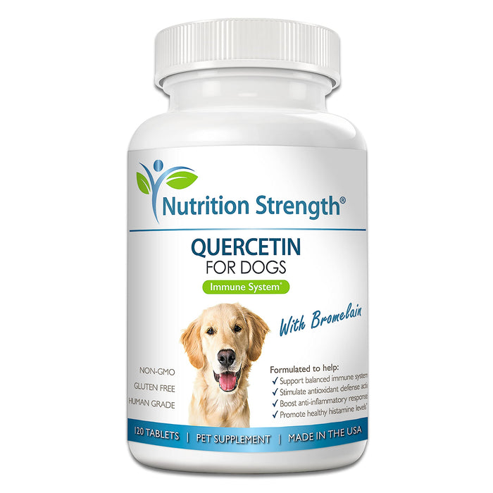 Nutrition Strength Quercetin for Dogs with Bromelain to Support Balanced Immune System, Promote Inflammatory Relief & Antioxidant Activity, Quercetin for Dog Allergies, 120 Chewable Tablets