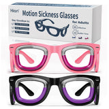 Hion 2 Pairs Adult Anti- Motion Sickness Smart Glasses, Ultra-Light Portable Nausea Relief Liquid Glasses, Carsickness Airsickness Seasickness Glasses, Kids Travel/Cruise Essentials（Pink+Black