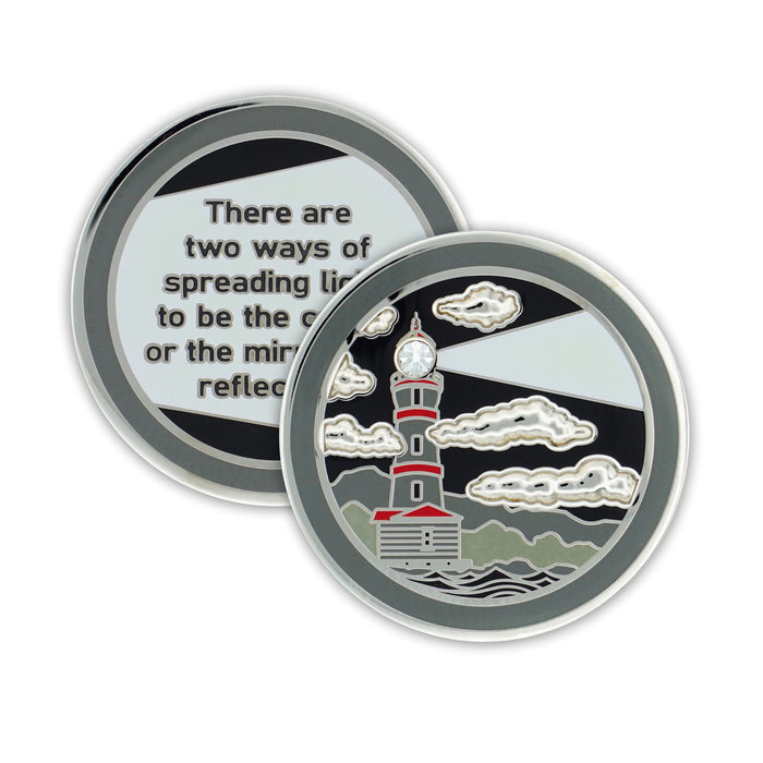Lighthouse Sobriety Chip | Glow in The Dark Triplate AA Coin | Spreading Light Recovery Gift Medallion