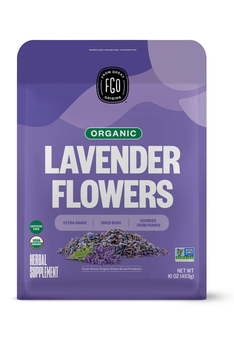 FGO Organic Dried Lavender Flowers, Extra Grade Dried Buds, Imported From France for Culinary or Sachet Bags, 16oz Bulk, Packaging May Vary (Pack of 1)
