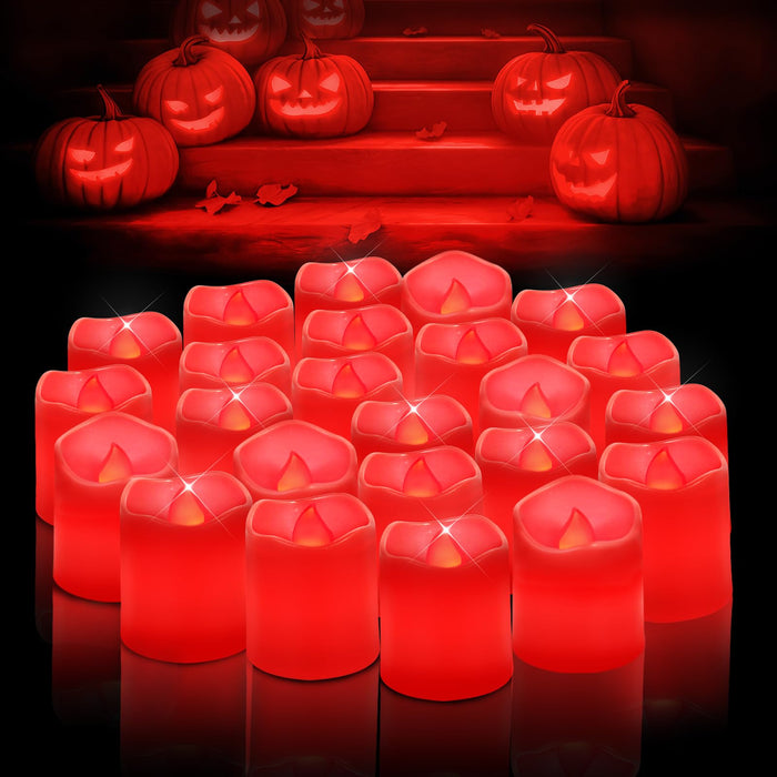 SHYMERY Red Candles,Red Flameless Votive LED Candles,24 Pack 200+Hour Flickering Electric Fake Candles for Vampire Decor,Twilight,Halloween,Festival Celebration,Christmas Decoration