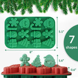 HKNMTT Christmas Silicone Chocolate Molds, 4 PCS Candy Baking Moulds, 3D Snowflake Cane Snowman Xmas Tree Gingerbread Man Santa Claus Gift Box Shape Mold for DIY Handmade Soap Candles Jello