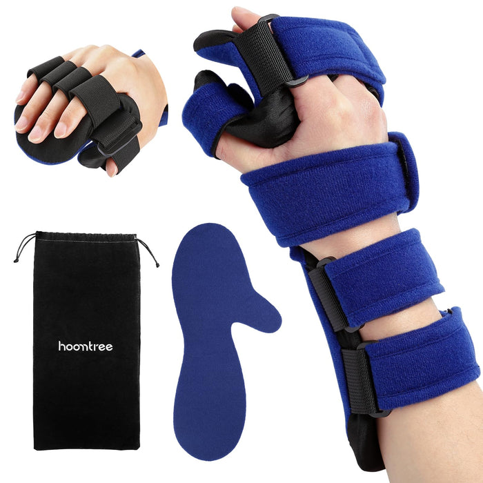 HOOMTREE Stroke Resting Hand Splint Right&Left Resting Hand Splint with Finger Separator Functional Night Immobilizer Wrist Finger Brace for Carpel Tunnel Pain,Sprain Fracture,Tendonitis (Right,Blue)