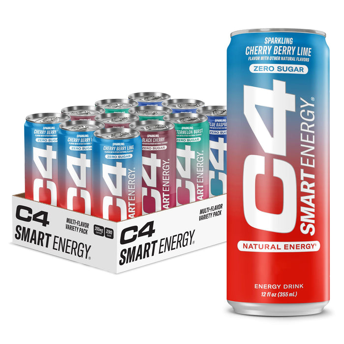 C4 Smart Energy Drinks Variety Pack, Sugar Free Performance Fuel & Nootropic Brain Booster, Coffee Substitute or Alternative, 4 Flavor Berry Breeze Variety 12 Pack