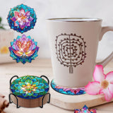 8 Pieces Lotus Diamond Coasters with Holder DIY Cute Lotus Diamond Art Coasters 5d Lotus Diamond Coasters for Beginners Adults for Winter Christmas Holidays Gift