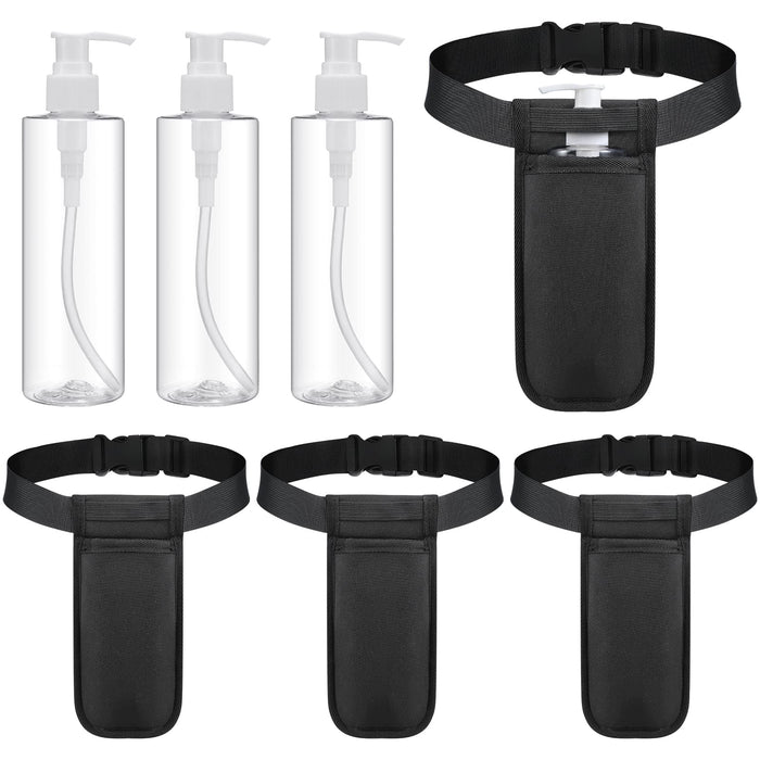 3 Sets Massage Bottle Holster Adjustable Single Holster and 8 Oz Plastic Pump Dispenser Bottles for Lotion Massage Oil (Black)