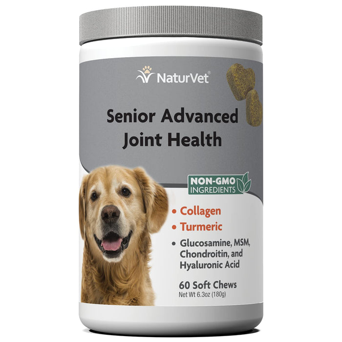 NaturVet Senior Advanced Joint Health Dog Supplement – Includes Glucosamine, MSM, Chondroitin, Collagen – Helps Supports Canine Joint Health Function – 60 Ct. Soft Chews