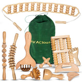 12-in-1 Wood Therapy Massage Tools Kit - Lymphatic Drainage Massager for Stomach, Thighs and HIPS | Maderoterapia Kit Professional for Muscle Pain Relief | Wooden Body Sculpting Tools | ViVACious