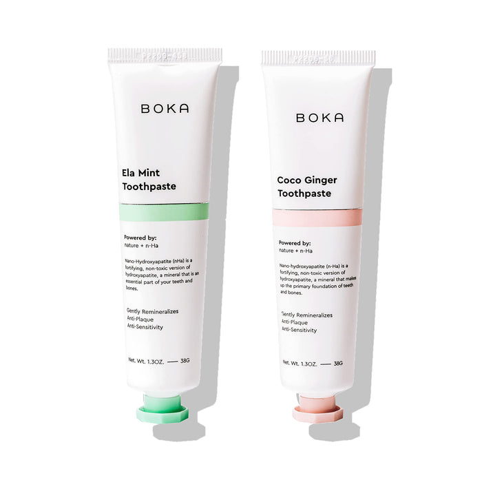 Boka Fluoride Free Travel Size Toothpaste Nano Hydroxyapatite, Helps Remineralize, Appropriate for Sensitive Teeth, Whitening - for Adult, Kids Oral Care - Ela Mint Flavor, Coco Ginger, 1.3 Fl Oz 2Pk