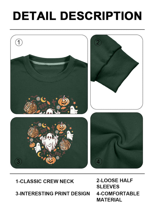 DUTUT Halloween Sweatshirts Women Spooky Season Sweatshirt Cute Doodles Ghost Graphic Shirt Casual Heart Fall Pullover Top