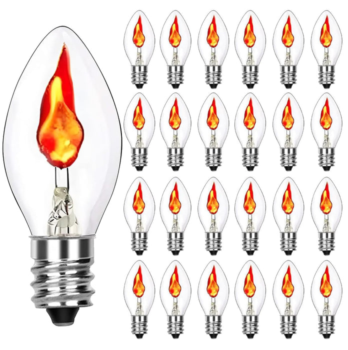 SUNSGNE C7 Flicker Flame Light Bulbs, 1 Watt Clear Chandelier Flickering Decorative Bulb Halloween Christmas Party Indoor Outdoor Decorations with Orange Glow, E12 Candelabra Base, 25 Pack