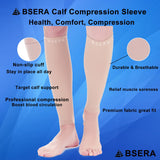 BSERA Calf Compression Sleeve Women, 2 Pairs 15-20mmHg Calf Support Footless Compression Socks Stockings for Shin Splints, Varicose Veins, Recovery (Nude/Skin, Large)